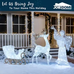 2pcs 180 LED White Lighted Reindeer And Sleigh -Christmas Decoration Shop 2Pcs Cotton Christmas Reindeers Sleigh White Yard Lights 5 600x600 1