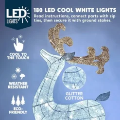 2pcs 180 LED White Lighted Reindeer And Sleigh -Christmas Decoration Shop 2Pcs Cotton Christmas Reindeers Sleigh White Yard Lights 6 600x600 1