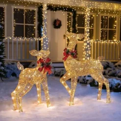 2pcs 130 LED Fabric Doe And Fawn Christmas Lights -Christmas Decoration Shop 2Pcs Fabric 4ft Doe and 3ft Fawn Gold 2 600x600 1