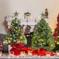 2pcs 50 LED Mini Tabletop Christmas Tree Prelit 24in -Christmas Decoration Shop 2Pcs Prelit Tabletop Christmas Tree 24in 3 1 600x600 1