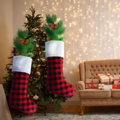2pcs Red And Black Buffalo Plaid Christmas Stockings -Christmas Decoration Shop 2Pcs Red Jumbo Plaid Christmas Stockings 2 result 600x600 1
