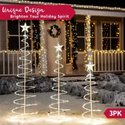 3pcs Outdoor Spiral Christmas Tree Warm White Lights -Christmas Decoration Shop 3 Packs Lighted Spiral Christmas Tree Set 4 result 600x600 1