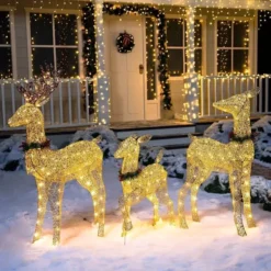 3Pcs Christmas Yard Lights 5ft Buck, 4ft Doe, 3ft Fawn With Wreath -Christmas Decoration Shop 3 Pcs LED Yard Lights Fabric 5ft Buck 4ft Doe and 3ft Fawn with Wreath Gold 2 600x600 1