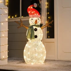 80 LED Cotton Snowman With Christmas Hat 3.5ft 11 80 LED Cotton Snowman With Christmas Hat 3.5ft -Christmas Decoration Shop 3.5ft Snowman with Christmas Hat Yard Lights 3 600x600 1