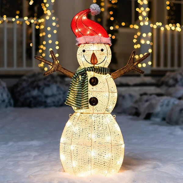 80 LED Cotton Snowman With Christmas Hat 3.5ft 3 80 LED Cotton Snowman With Christmas Hat 3.5ft