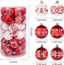 30pcs Red And White Christmas Ball Ornaments 12 30pcs Red And White Christmas Ball Ornaments -Christmas Decoration Shop 30Pcs Assorted Design Christmas Ornaments RedWhite 5