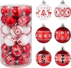 30pcs Red And White Christmas Ball Ornaments 10 30pcs Red And White Christmas Ball Ornaments -Christmas Decoration Shop 30Pcs Assorted Design Christmas Ornaments RedWhite 7