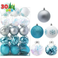 30pcs Blue, White And Silver Christmas Ball Ornaments -Christmas Decoration Shop 30Pcs Assorted Style Ball Ornaments Blue White Silver 3 2 结果 600x600 1