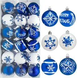 36Pcs Deluxe Christmas Ball Ornaments 2.36in Blue & White