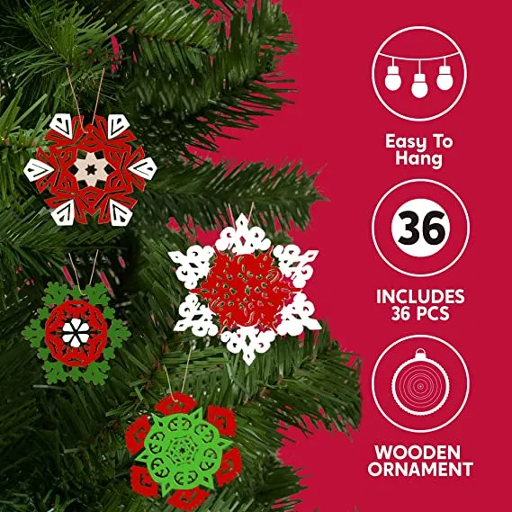 36pcs Hanging Christmas Wooden Snowflake Ornament 4 36pcs Hanging Christmas Wooden Snowflake Ornament - Image 2