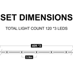 3x120 LED Warm White Rope Light With Remote Control 46ft -Christmas Decoration Shop 3Pcs 120 LED Rope Light with Remote Control 46ft 3