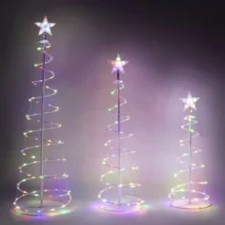 3Pcs Lighted Spiral Christmas Tree Set LED Warm White