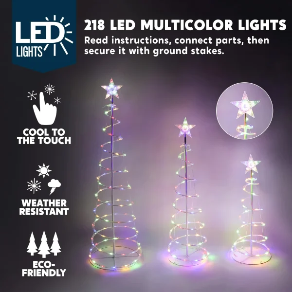 3Pcs Lighted Spiral Christmas Tree Set LED Warm White 5 3Pcs Lighted Spiral Christmas Tree Set LED Warm White - Image 3