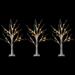 3Pcs White Birch Tree With 24 LED Lights 2ft