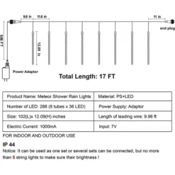 3x 8 Tubes (12in) Christmas Meteor Shower Rain Lights, Warm White -Christmas Decoration Shop 3x 8 tubes 12in Christmas Meteor Shower Rain Lights Warm White