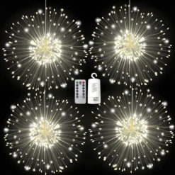 4pcs 120-Count LED Warm White Icicle Lights -Christmas Decoration Shop 4 Pack 120 LED Hanging Fairy Lights Warm White 2 result 600x600 1