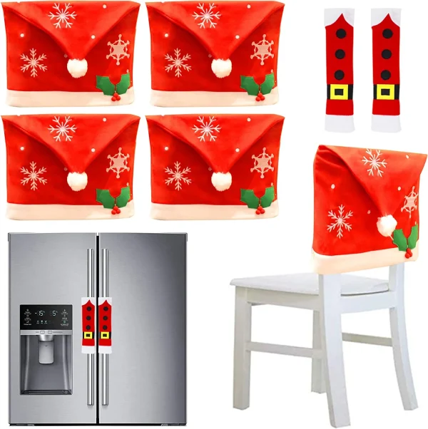 4Pcs Christmas Dining Chair Slipcovers With 2Pcs Handle Door Covers 3 4Pcs Christmas Dining Chair Slipcovers With 2Pcs Handle Door Covers
