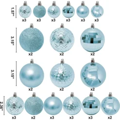 46 Pcs Assorted Size Baby Blue Christmas Ball Ornaments 9 46 Pcs Assorted Size Baby Blue Christmas Ball Ornaments -Christmas Decoration Shop 46 Pcs Assorted Size Baby Blue Christmas Ball Ornaments 3