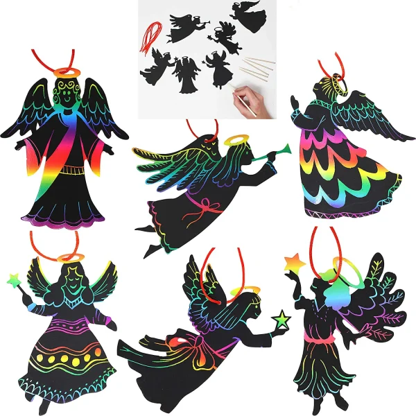 48pcs Rainbow Color Christmas Angel Scratch Ornaments 3 48pcs Rainbow Color Christmas Angel Scratch Ornaments