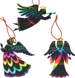 48pcs Rainbow Color Christmas Angel Scratch Ornaments 10 48pcs Rainbow Color Christmas Angel Scratch Ornaments -Christmas Decoration Shop 48Pcs Rainbow Color Scratch Angel Ornaments 2 600x622 1