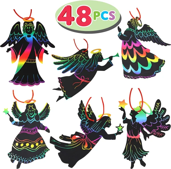 48pcs Rainbow Color Christmas Angel Scratch Ornaments 4 48pcs Rainbow Color Christmas Angel Scratch Ornaments - Image 2