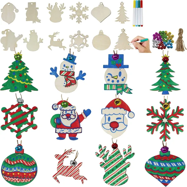 48pcs Wooden Christmas Ornaments Craft Kit 3 48pcs Wooden Christmas Ornaments Craft Kit