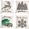 4pcs Black & White Plaid Pillow Cover Christmas