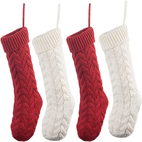 4pcs Red And White Christmas Knit Stockings 18in 3 4pcs Red And White Christmas Knit Stockings 18in