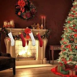 4pcs Red And White Christmas Knit Stockings 18in 11 4pcs Red And White Christmas Knit Stockings 18in -Christmas Decoration Shop 4pcs Red and White Christmas Knit Stockings 18in 5