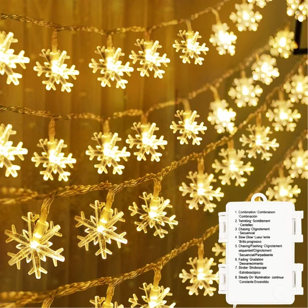 50 LED Warm White Snowflake String Fairy Lights 17.06ft 3 50 LED Warm White Snowflake String Fairy Lights 17.06ft
