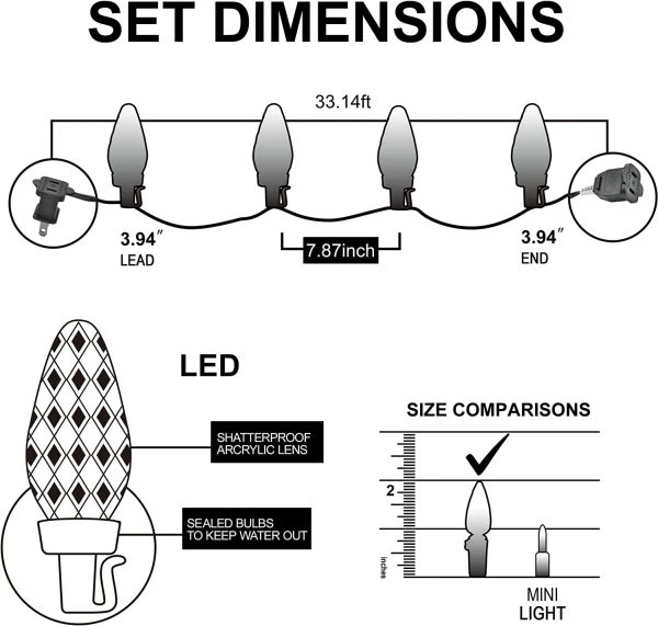 50 Warm White LED C9 Green Wire String Lights 8 50 Warm White LED C9 Green Wire String Lights - Image 6