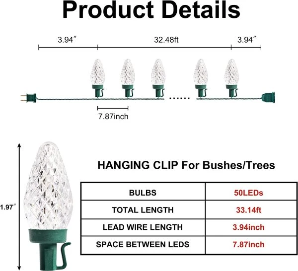 50 Warm White LED C9 Green Wire String Lights 7 50 Warm White LED C9 Green Wire String Lights - Image 5