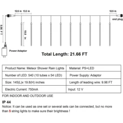 2x 10 Tubes (19.8in) Christmas Meteor Shower Rain Lights, White -Christmas Decoration Shop 540 LED Meteor Shower Rain Lights 10 Tubes 50cm White 2 Pack 3 result 600x600 1