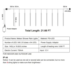 10 Tubes (19.8in) Christmas Meteor Shower Lights, Warm White -Christmas Decoration Shop 540 LEDs Christmas Meteor Shower Lights Warm White 3 result 600x600 1