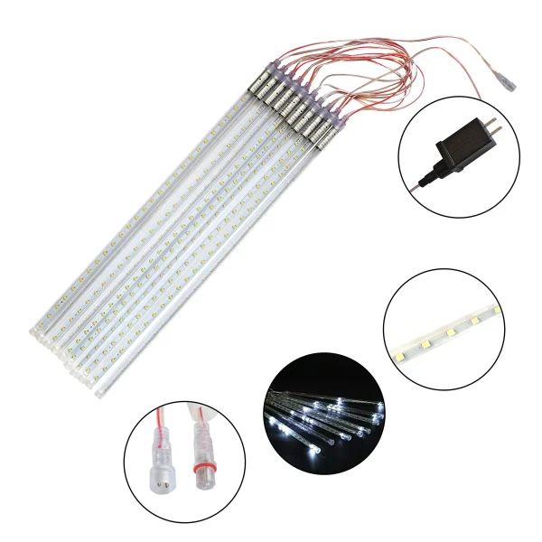 10 Tubes (19.8in) Christmas Meteor Shower Lights, White 6 10 Tubes (19.8in) Christmas Meteor Shower Lights, White - Image 4