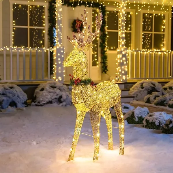 5ft 100 LED Fabric Gold Buck (Wreath & Ribbon) 3 5ft 100 LED Fabric Gold Buck (Wreath & Ribbon)