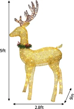 5ft 100 LED Fabric Gold Buck (Wreath & Ribbon) 12 5ft 100 LED Fabric Gold Buck (Wreath & Ribbon) -Christmas Decoration Shop 5ft Fabric Gold Buck Wreath amp Ribbon 5 600x882 1