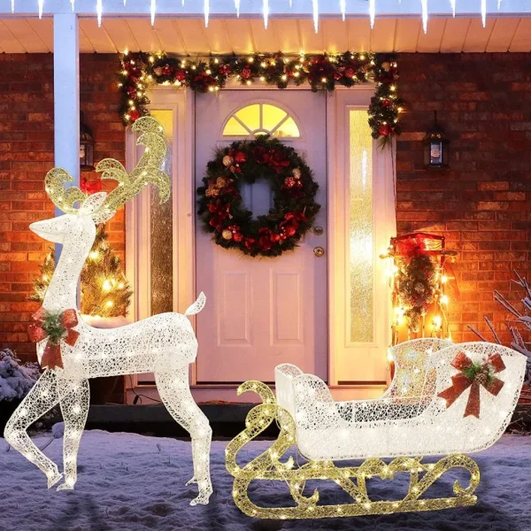 3D Fabric LED Lighted Reindeer With Sleigh Decorations 5ft 5 3D Fabric LED Lighted Reindeer With Sleigh Decorations 5ft - Image 3
