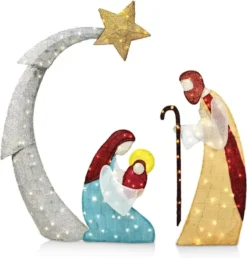 5ft 140 LED Tinsel Nativity Scene Warm White Yard Light -Christmas Decoration Shop 5ft Tinsel Nativity Scene 140 LED Warm White Yard Light 5 600x627 1