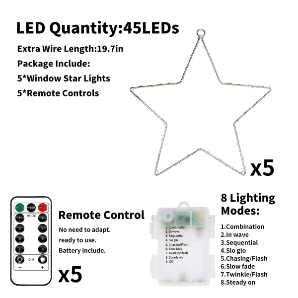 5pcs LED Christmas Window Star Lights 12in 7 5pcs LED Christmas Window Star Lights 12in - Image 5