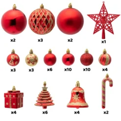 60pcs Red And Gold Assorted Christmas Ornaments -Christmas Decoration Shop 60Pcs Christmas Assorted Ornaments with a Star Tree Topper Red amp Gold 4 1 600x600 1
