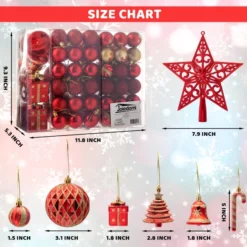 60pcs Red And Gold Assorted Christmas Ornaments -Christmas Decoration Shop 60Pcs Christmas Assorted Ornaments with a Star Tree Topper Red amp Gold 5 1 600x600 1