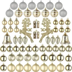 66pcs Gold And Silver Christmas Ornaments