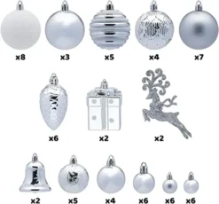66pcs White And Silver Christmas Ornaments 10 66pcs White And Silver Christmas Ornaments -Christmas Decoration Shop 66Pcs Christmas Assorted Ornaments Silver amp White 1 600x558 1