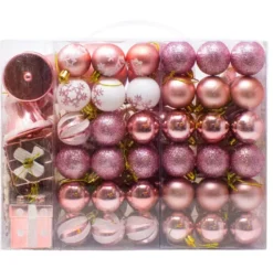 60pcs Assorted Christmas Ornaments Rosegold And White