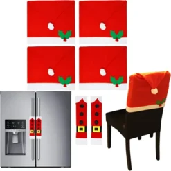 4pcs Santa Hat Chair Covers And 2pcs Handle Covers