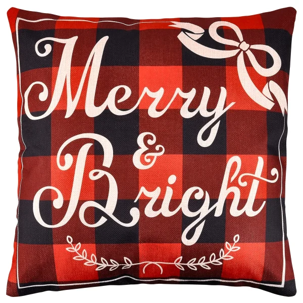 6pcs Buffalo Plaid Pillow Covers Tree And Reindeer 4 6pcs Buffalo Plaid Pillow Covers Tree And Reindeer - Image 2