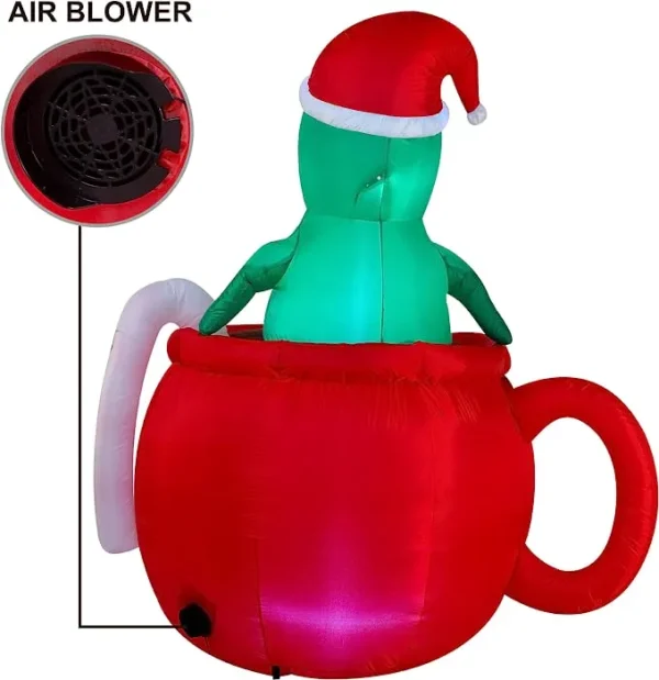 6ft Inflatable LED Christmas Dinosaur In A Huge Mug 6 6ft Inflatable LED Christmas Dinosaur In A Huge Mug - Image 4