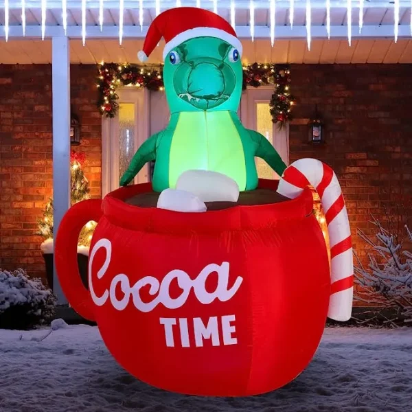 6ft Inflatable LED Christmas Dinosaur In A Huge Mug 3 6ft Inflatable LED Christmas Dinosaur In A Huge Mug