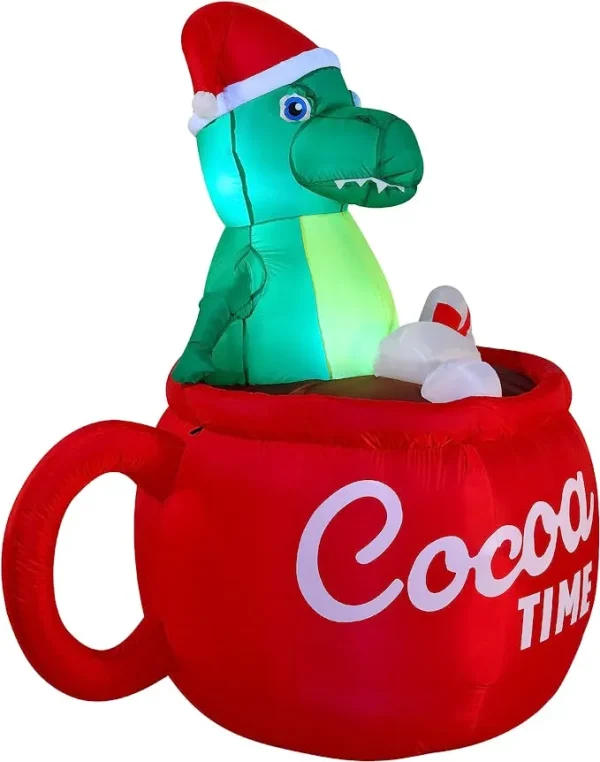 6ft Inflatable LED Christmas Dinosaur In A Huge Mug 4 6ft Inflatable LED Christmas Dinosaur In A Huge Mug - Image 2